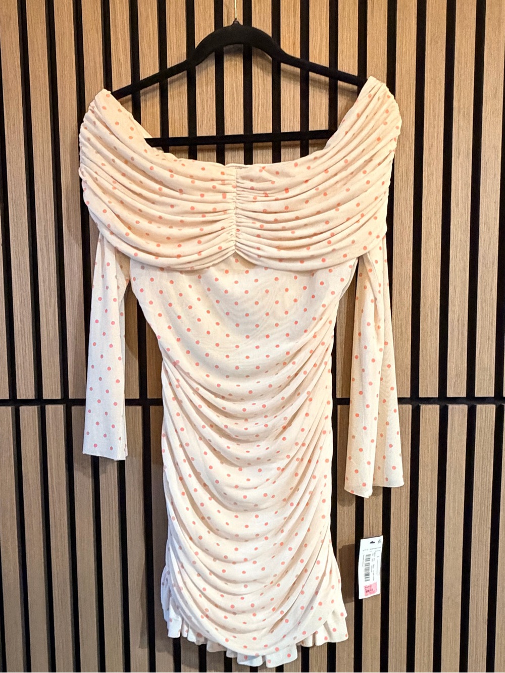 AFRM Ruched Polka dot Mini Dress